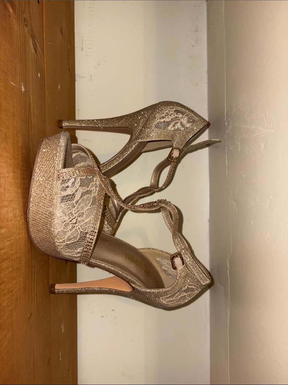 Women's Gold Lace Platform High Heels